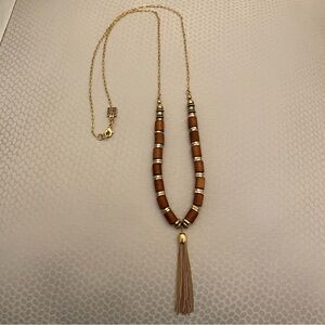 Jenny Bird Long Brown and Gold Tone Necklace
